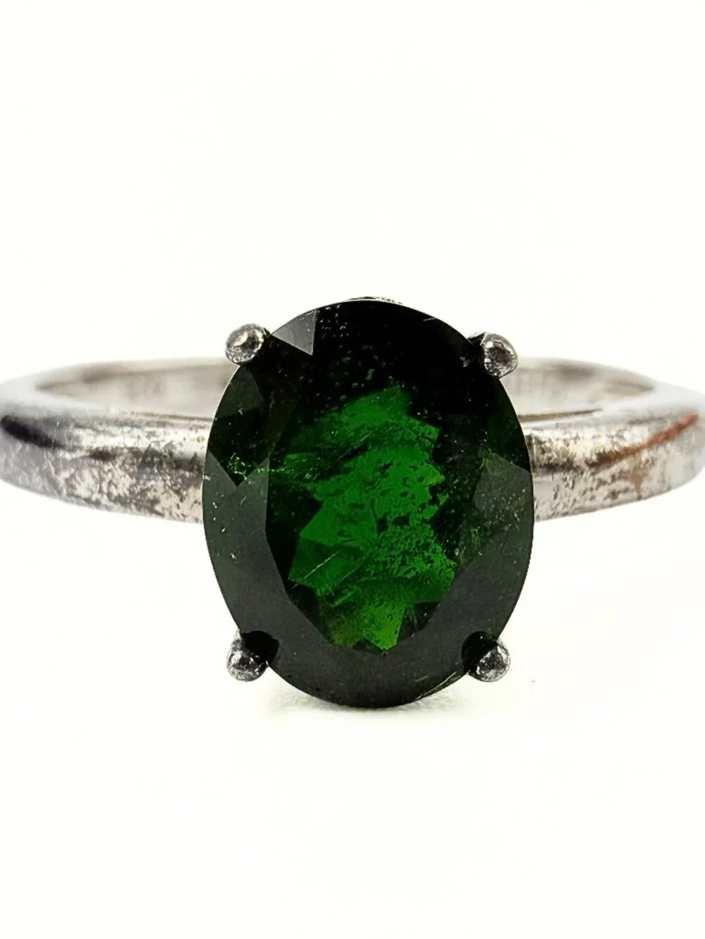 Contemporary Marked TE Sterling Silver Green Tourmaline Solitaire Ring Sz 10